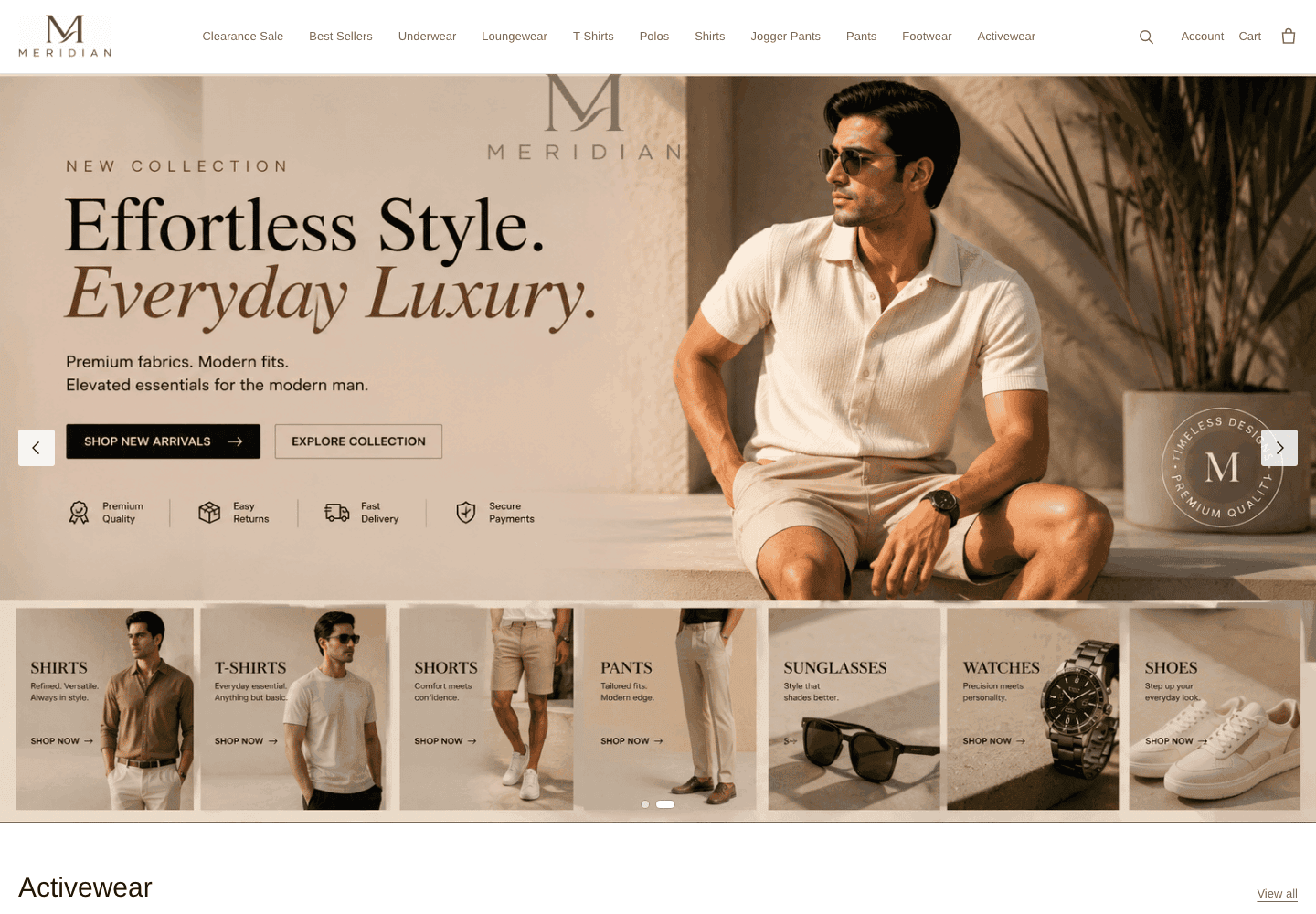 Meridian demo storefront on SalesGround with fashion collections